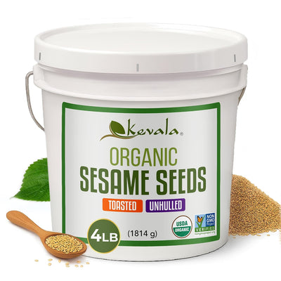 Organic Toasted Sesame Seeds (Unhulled) - 4 Lb, Gluten Free Seasoning | Bulk Food Size, Premium Selection Roasted Seeds, Sauce and Dip Ingredient, Seasoning and Salad Topping, Tahini Sauce Base