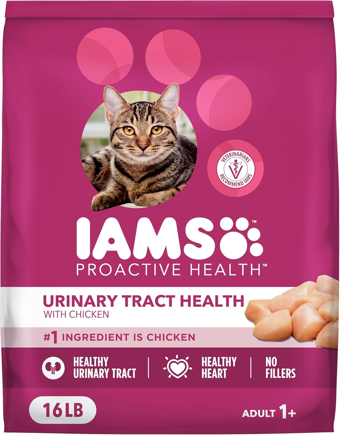 IAMS Proactive Health Dry Cat Food, Urinary Tract Health, Adult Cat Food Dry Recipe with Chicken, 16 Lb. Bag