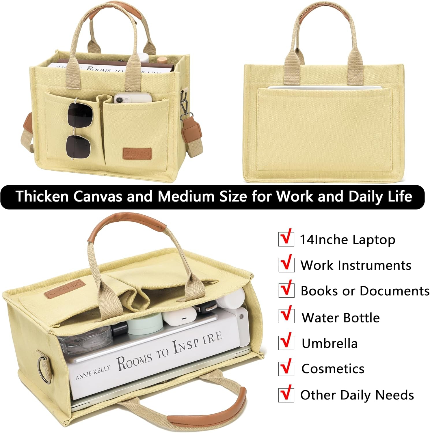 ZHMO Canvas Tote Bag for Women,Women'S Bags Crossbody Bags Work Laptop Tote Bag Large Handbags Purse for Travel Nurse Teacher