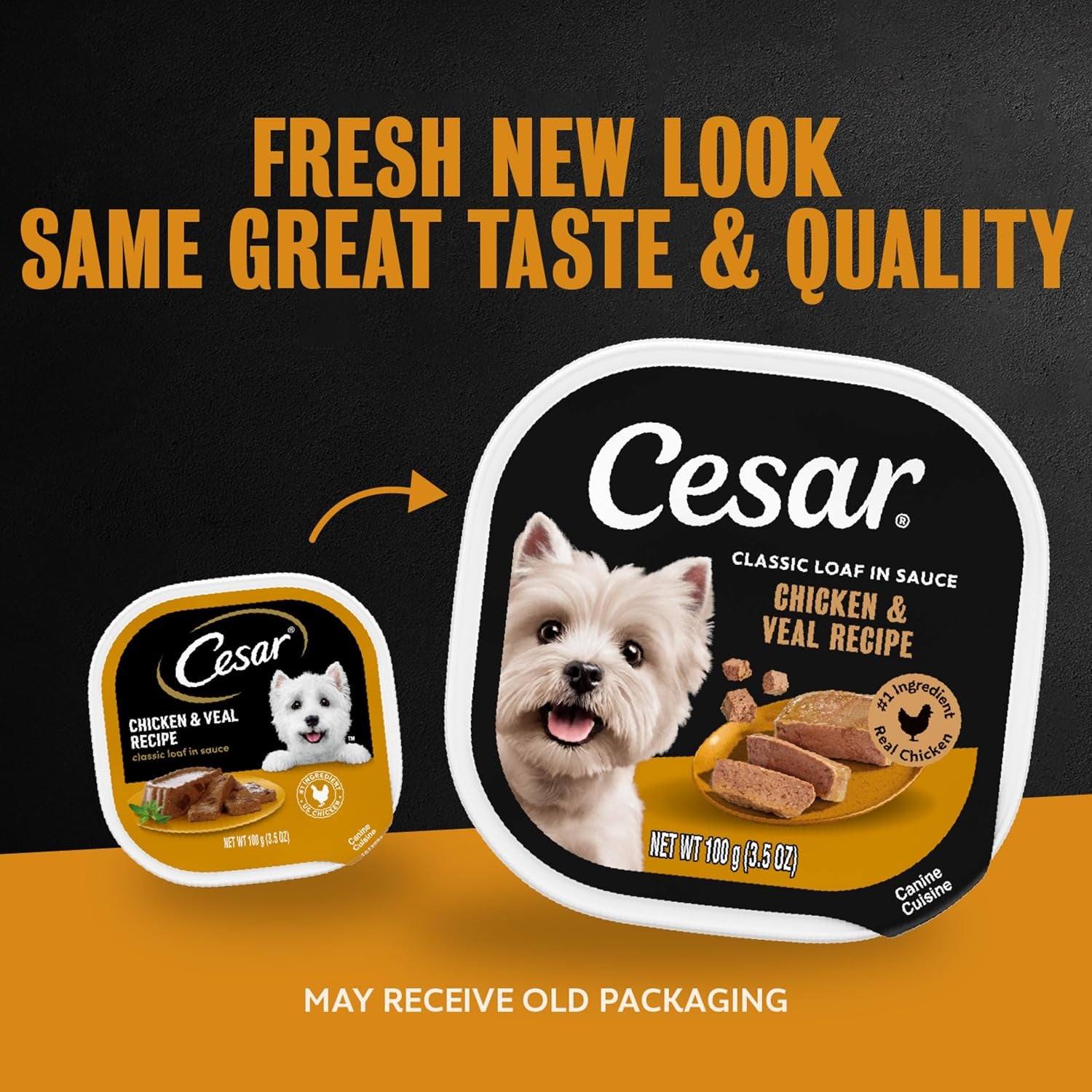 Cesar Classic Loaf in Sauce Adult Wet Dog Food Chicken and Veal Recipe, 3.5 Oz. Easy Peel Trays, 24 Count (Pack of 1)