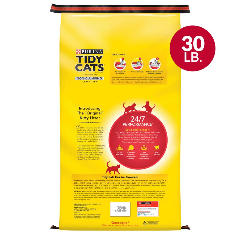 Purina Tidy Cats Non Clumping Cat Litter, 24/7 Performance Multi Cat Litter, 30 Lb. Bag