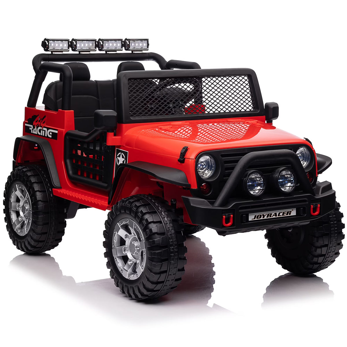 Joyracer 24V 2 Seater Kids Ride on Truck with Remote Control, 4×200W Motor, Electric Battery Powered Toys Car W/ 4 Wheels Spring Suspension, 3 Speeds, LED Lights, Bluetooth Music, Red