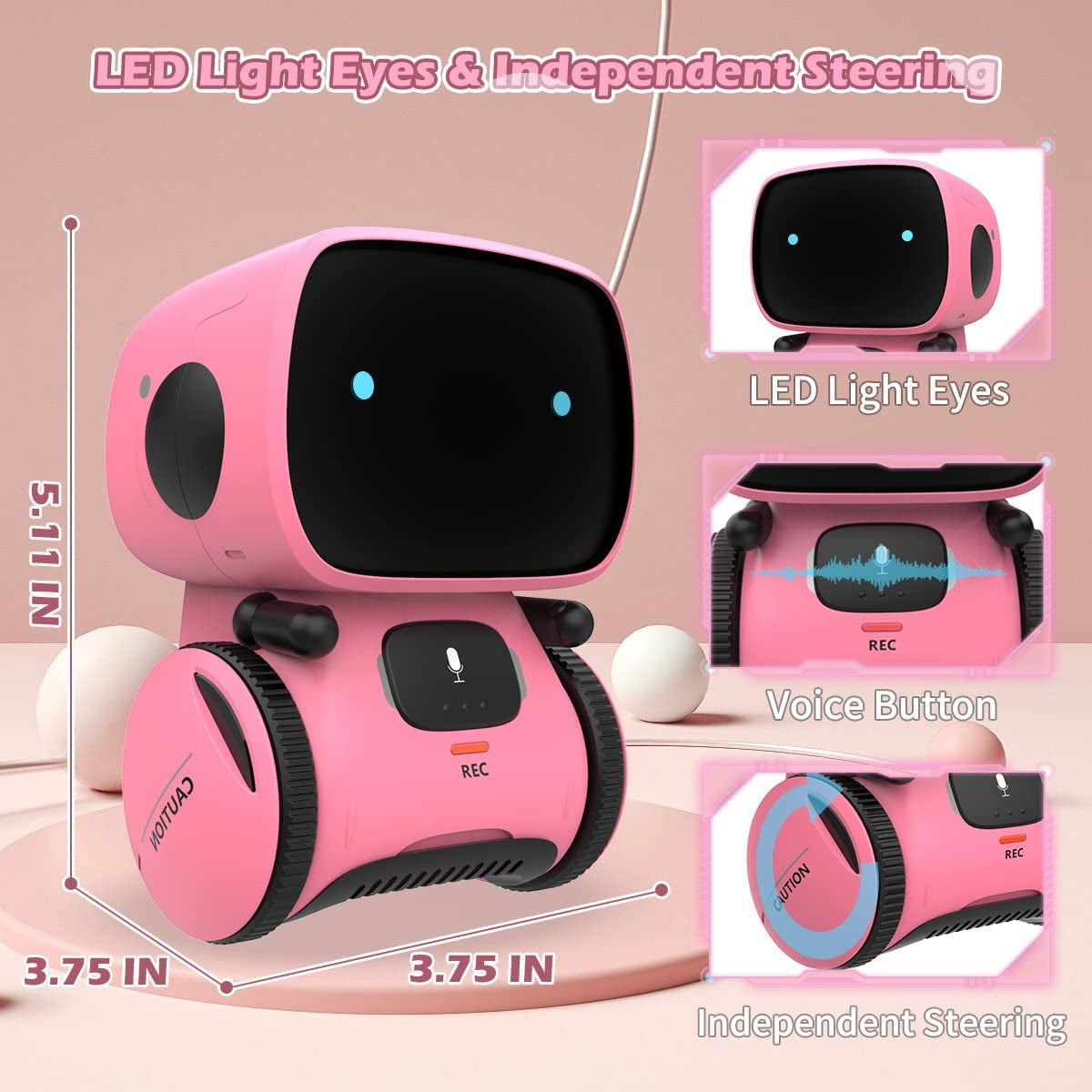 Kaekid Robots for Girls 3-5, Interactive Smart Robotic with Touch Sensor, Voice Control, Speech Recognition, Singing, Dancing, Repeating and Recording, Gift for Kids