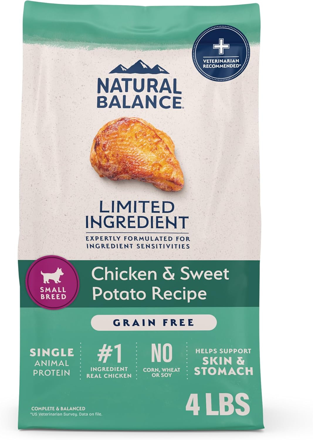 Natural Balance Limited Ingredient Small Breed Adult Grain-Free Dry Dog Food, Chicken & Sweet Potato Recipe, 4 Pound (Pack of 1)