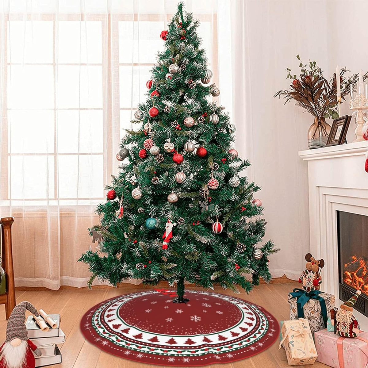 Christmas Tree Skirt 48 Inch Red Traditional Christmas Tree Decorations