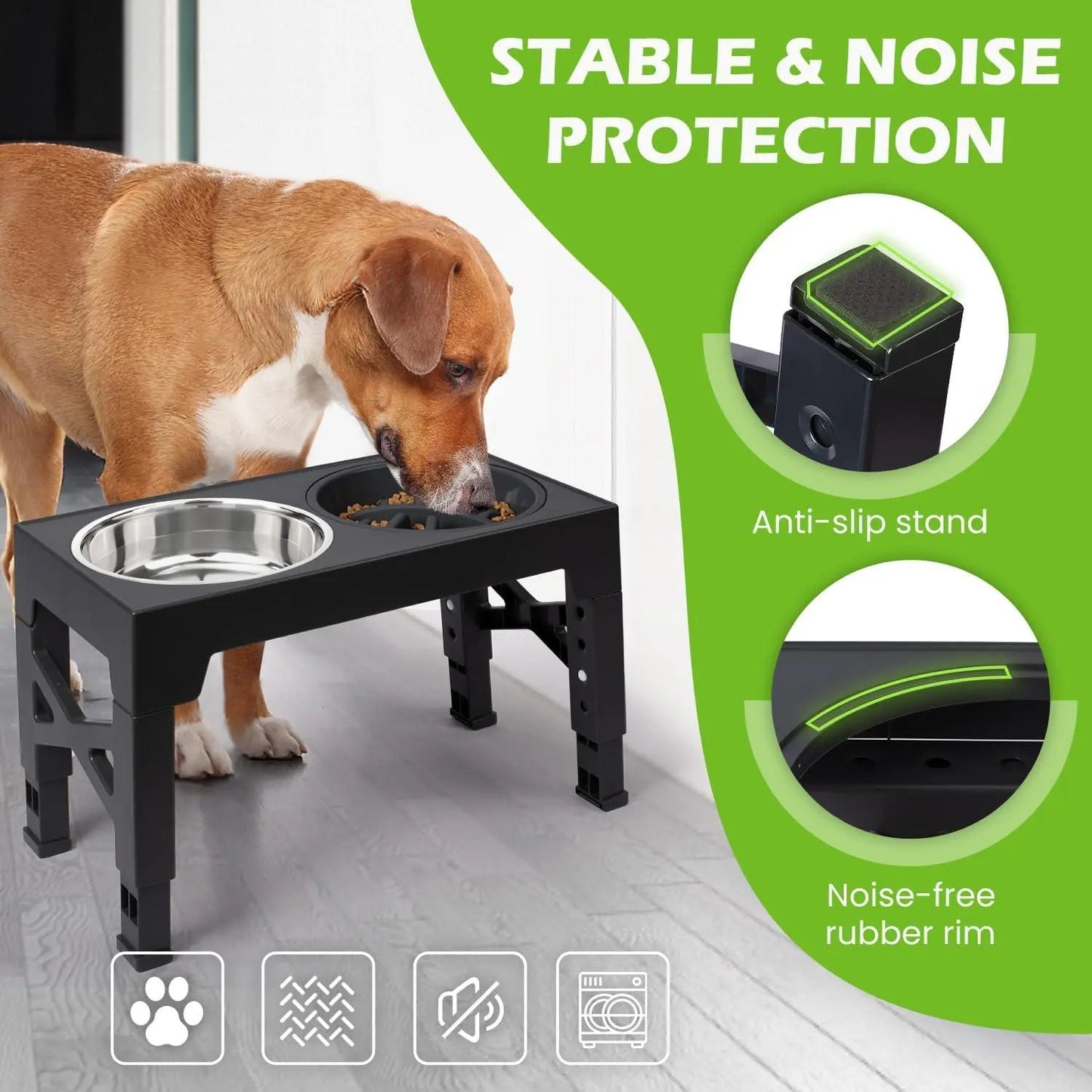 Niubya Elevated Dog Bowls, 5 Adjustable Heights Raised Dog Bowl Stand, with 2 Stainless Steel Dog Food Bowls and 1 Slow Feeder Dog Bowl, Adjusts to Height 3.2" to 12.2" for Small Medium Large Dogs NIUHEE