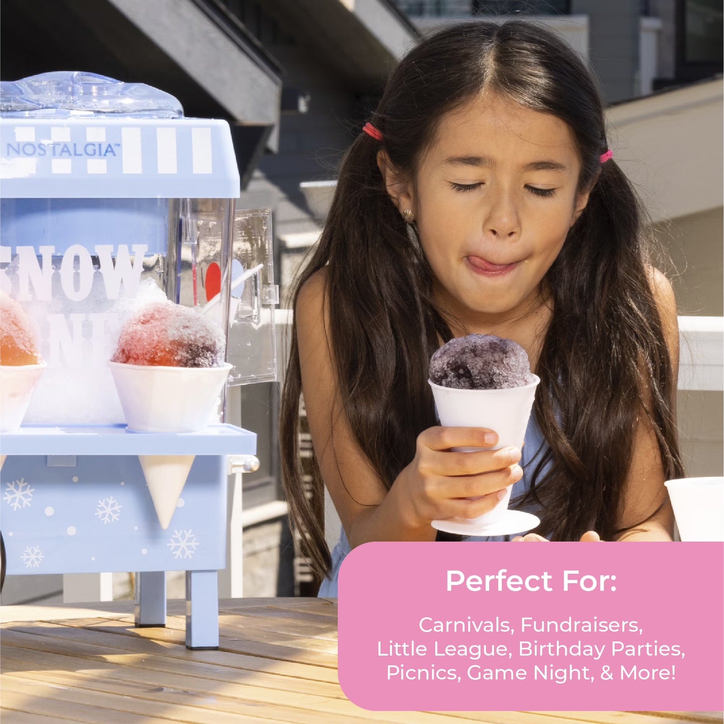 Nostalgia Tabletop Snow Cone Maker, Shaved Ice Machine and Snow Cone Maker with 2 Ice Molds, Red