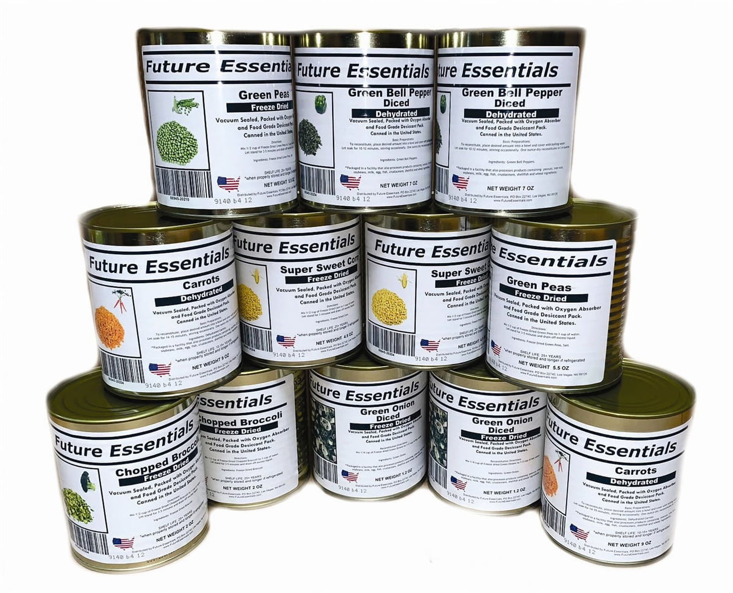 Future Essentials Freeze Dried Long Shelf Storage Emergency Food Vegetable Variety - 12 Cans