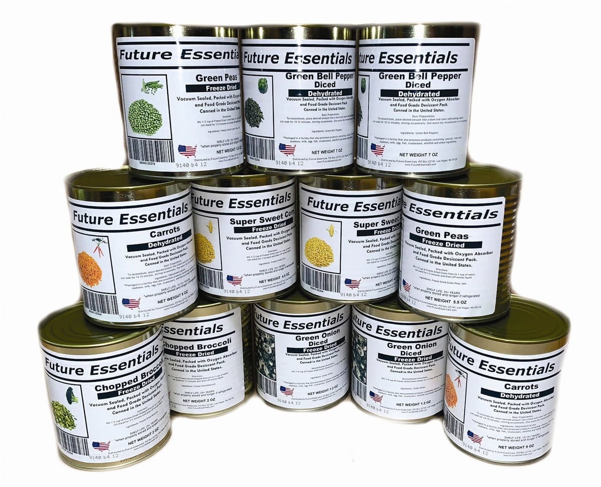 Future Essentials Freeze Dried Long Shelf Storage Emergency Food Vegetable Variety - 12 Cans