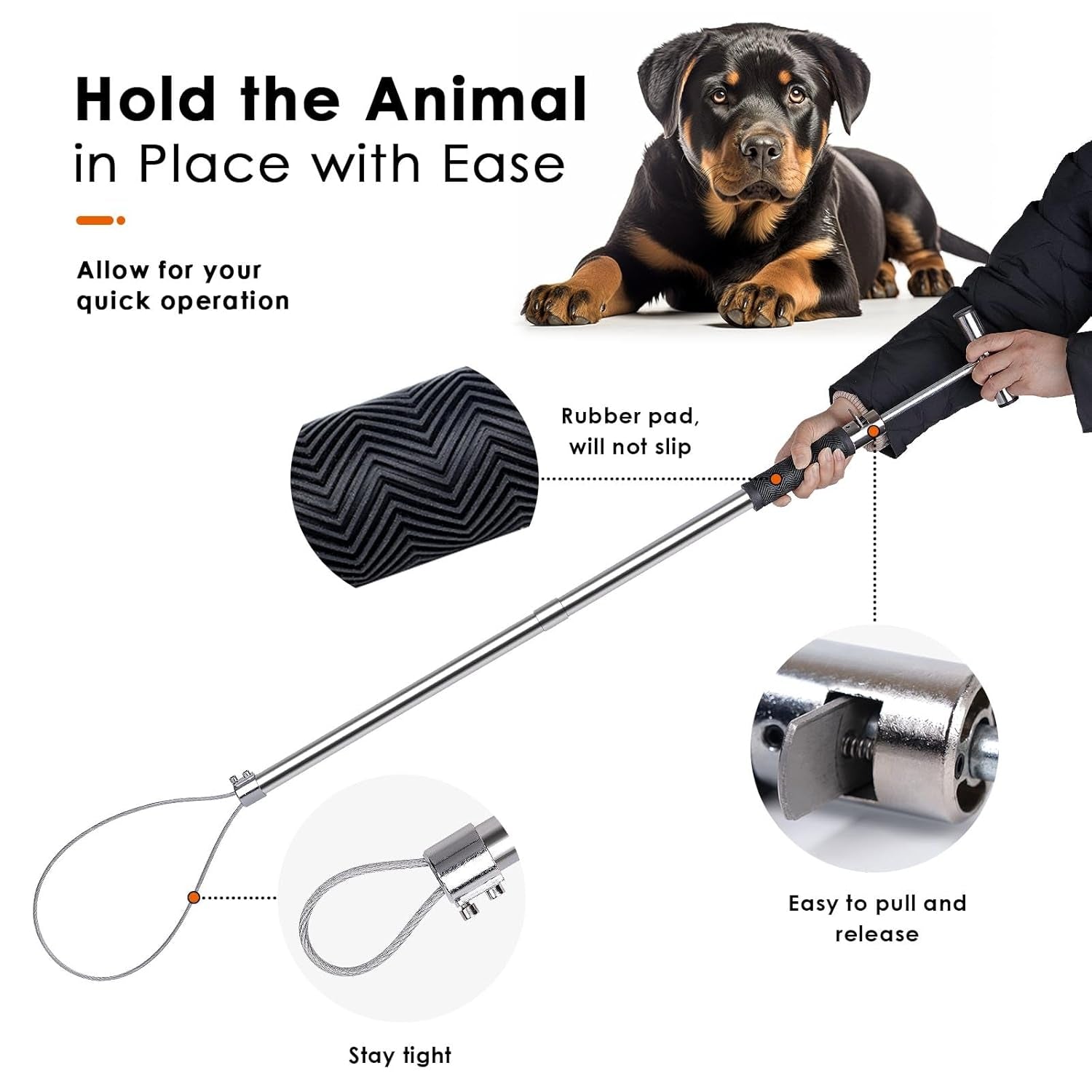 Dog Catcher Pole Animal Control Stainless Steel Pig Holder Cat Heavy Duty Catch