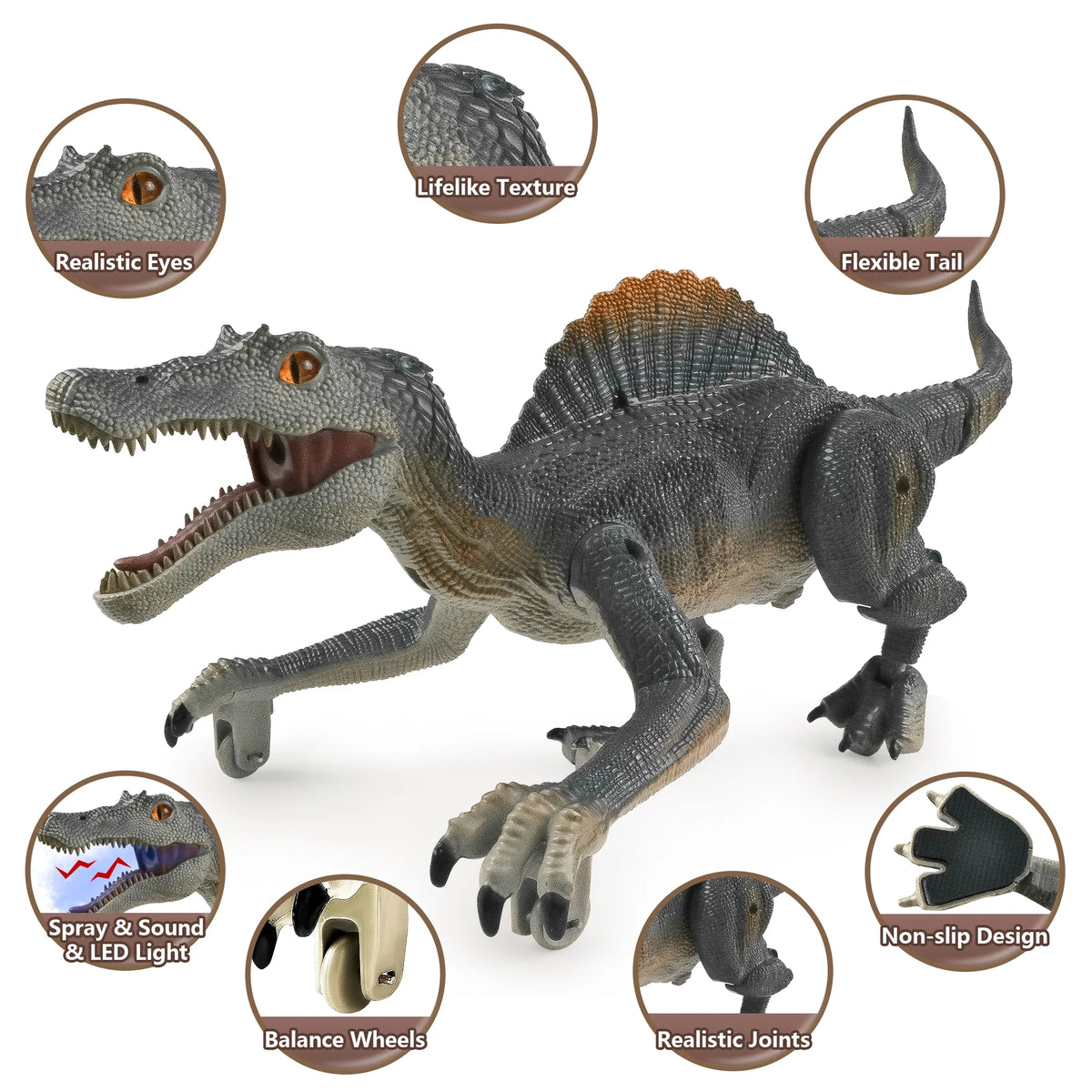 Richgv Remote Control Dinosaur Toys for Boys Kids, Electronic RC Robot Toy Walking Roaring Spray Dinosaur Gift for Birthday Christmas for Kids 3-8 Year
