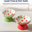 Pawspik Strawberry Blooms Elevated Ceramic Cat Bowl, Green
