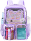 SANMADROLA Clear Backpack Heavy Duty Transparent Bookbag Teen Girlish Cute Bag Large Capacity See through Backpacks Stadium Approved Daypack for Middle School College Sport/Travel, Purple Butterfly