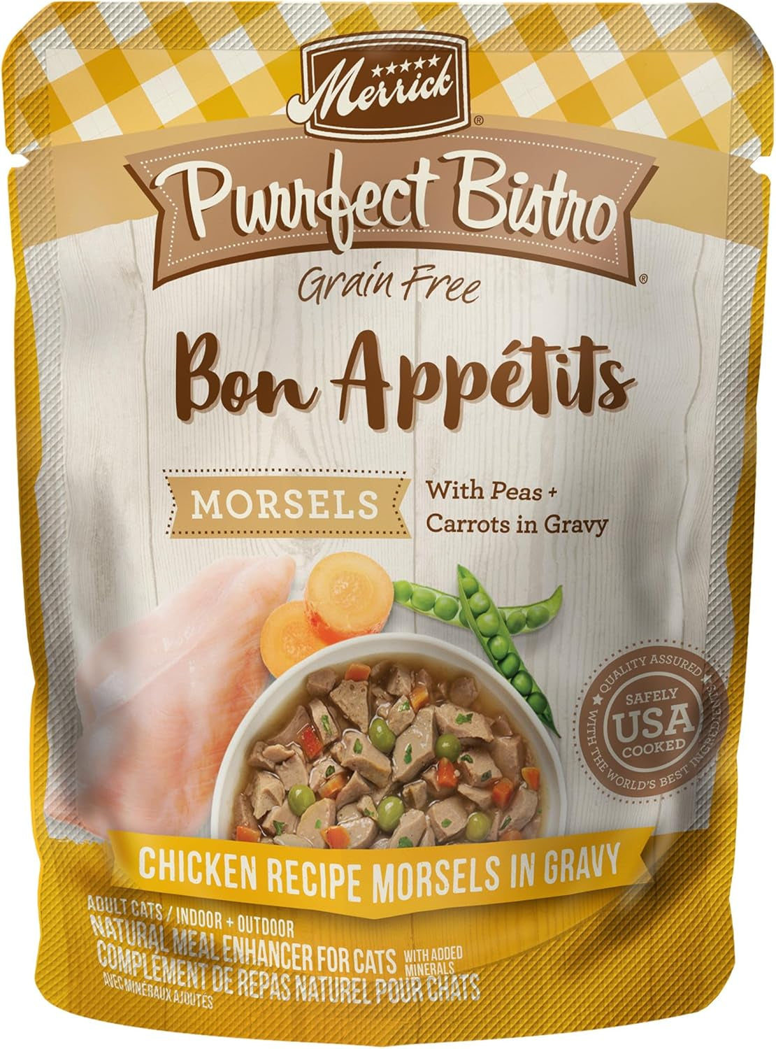 Merrick Purrfect Bistro Bon Appetits Grain Free Wet Cat Food Chicken Recipe Morsels in Gravy - (Pack of 24) 3 Oz. Pouches