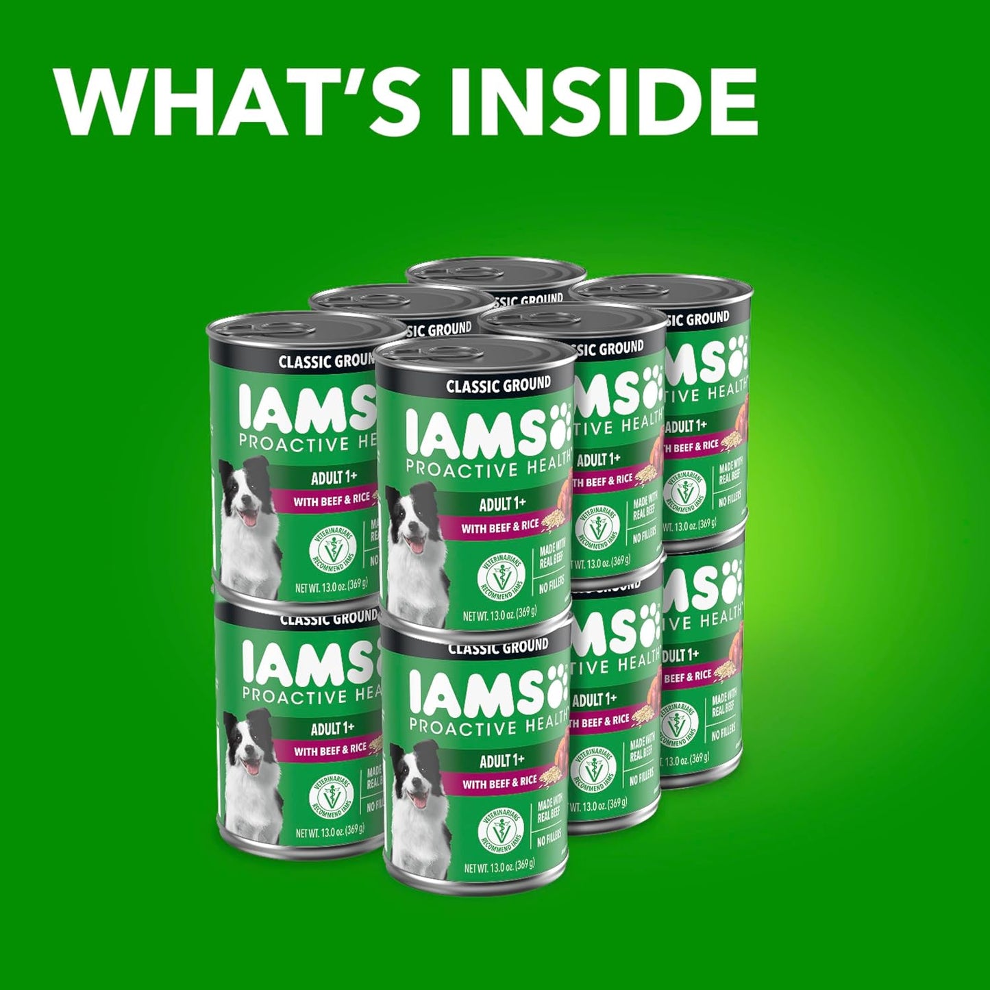 IAMS Proactive Health Wet Dog Food, Adult Wet Dog Food Multipack Ground Dinner, Beef & Rice, 13 Oz. Cans (Pack of 12)
