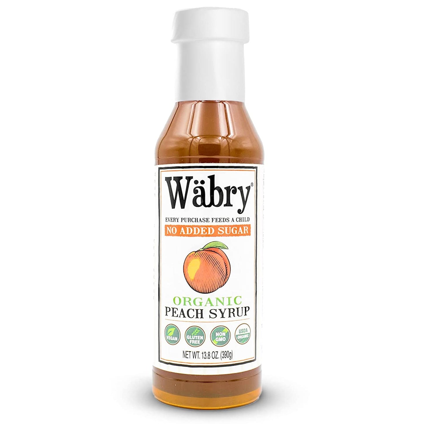 Wäbry Organic Peach Syrup No Added Sugar – 13.8Oz (390G), Sweetened with Stevia & Erythritol, Natural Fruit Syrups for Drinks, Pancakes, Shaved Ice & Ice Cream, Vegan Non-Gmo, Dye-Free Snow Cone Syrup
