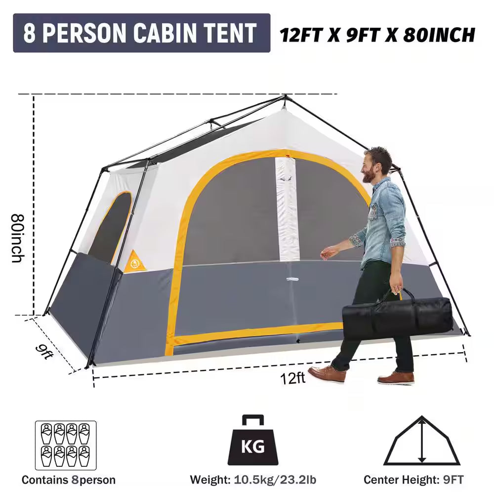 12 Ft. X 9 Ft. Gray Outdoor 6 Person Camping, Portable Easy Set up Family Tent for Hiking, Backpacking, Traveling