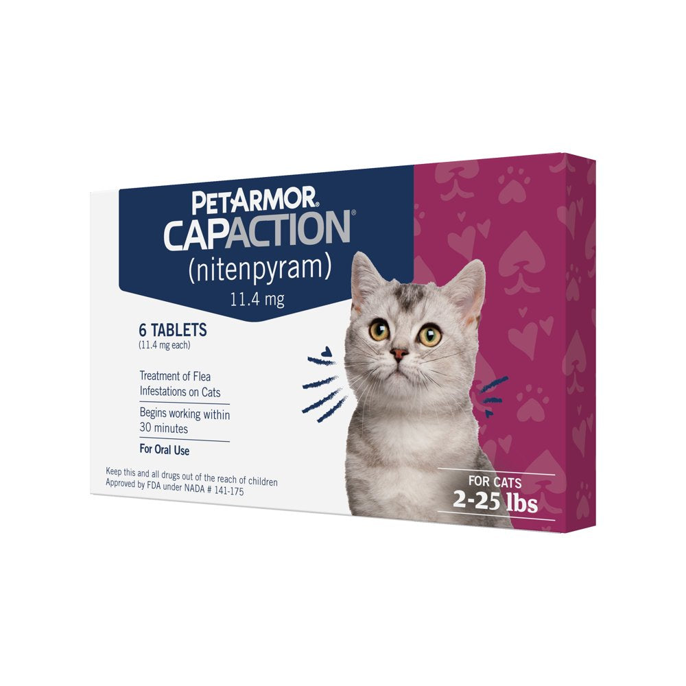 Petarmor Capaction Fast-Acting Oral Flea Treatment for Cats, 2-25 Lbs, 6 Doses, 11.4 Mg