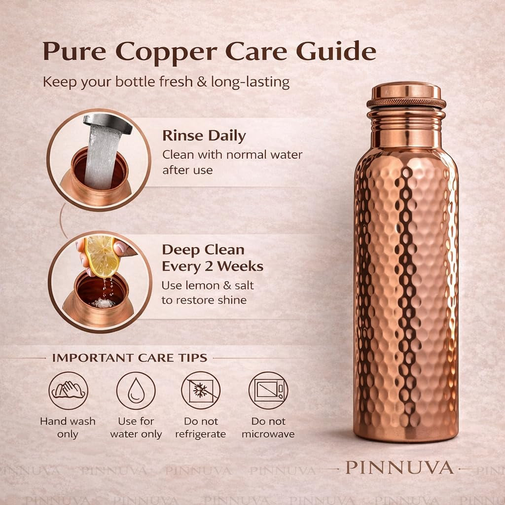 Copper Water Bottle 32Oz - Extra Large 100% Pure Ayurvedic Copper Water Bottle for Drinking, Wide Mouth, Leak-Proof Lid BPA Free Non-Insulated & Eco Friendly with Premium Quality