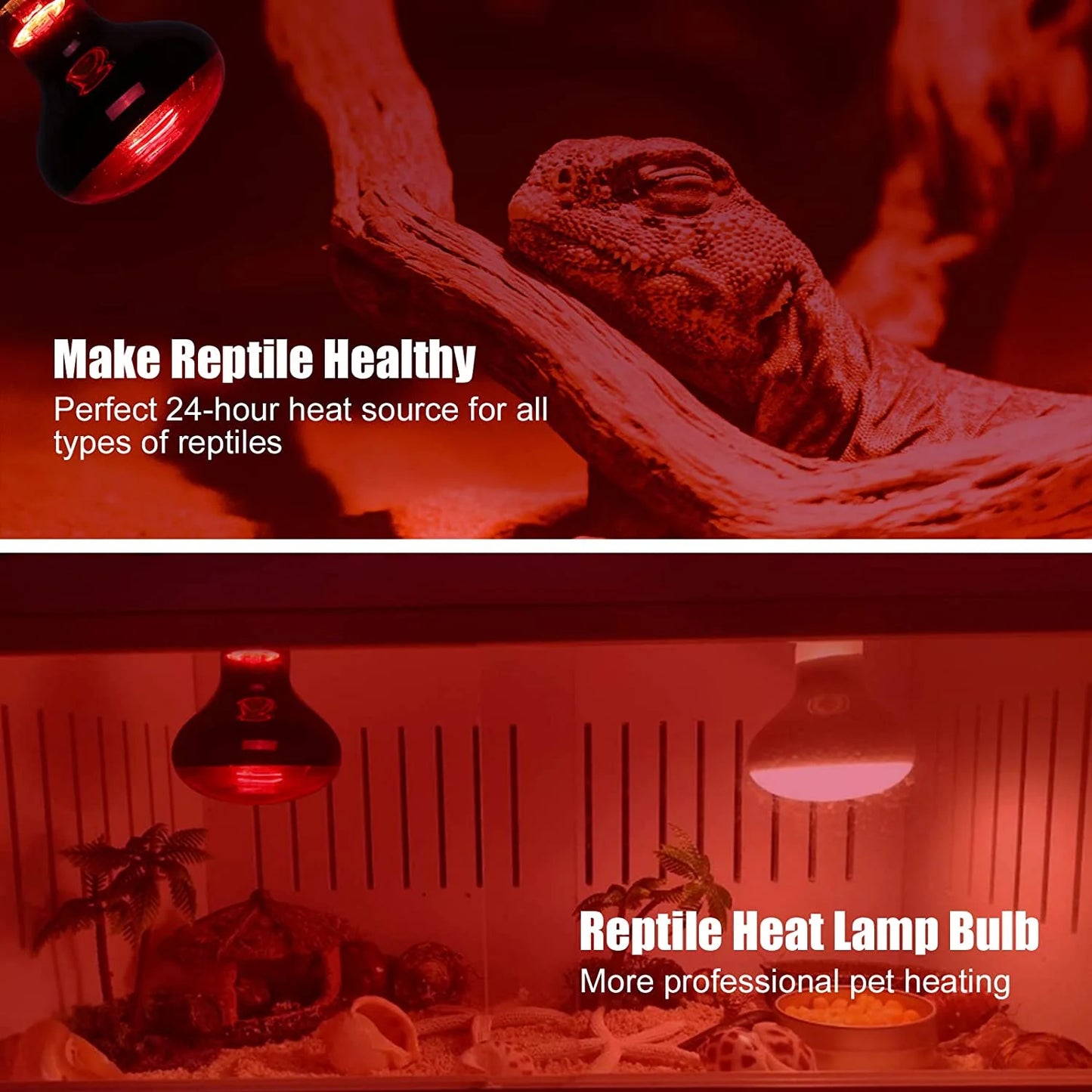 ECOSUB Reptile Heat Lamp 100W, 2Pcs E26 Basking Spot Light, Infrared Heat Lamp, Red