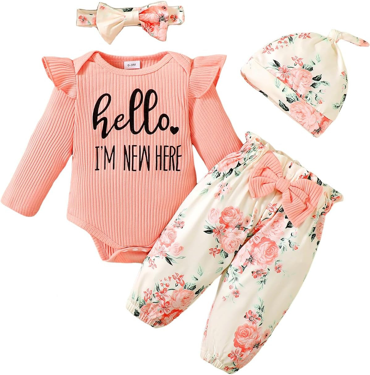 Yvowming Newborn Infant Baby Girl Clothes Outfits Rib Romper Floral Pants with Headband Winter Clothing Set