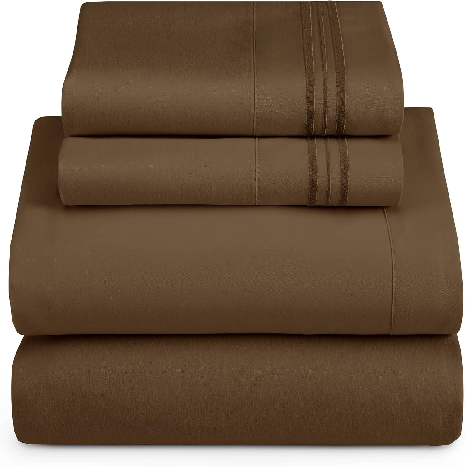Hearth & Harbor King Size Sheets - 4 Piece Bed Sheet Set, Hotel Luxury Double Brushed Bed Sheets - Extra Soft Bedding Sheets & Pillowcases, King, Brown