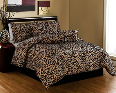 Grand Linen Black/Brown Comforter Set Leopard Print Microfur Bed in a Bag California King Size Bedding
