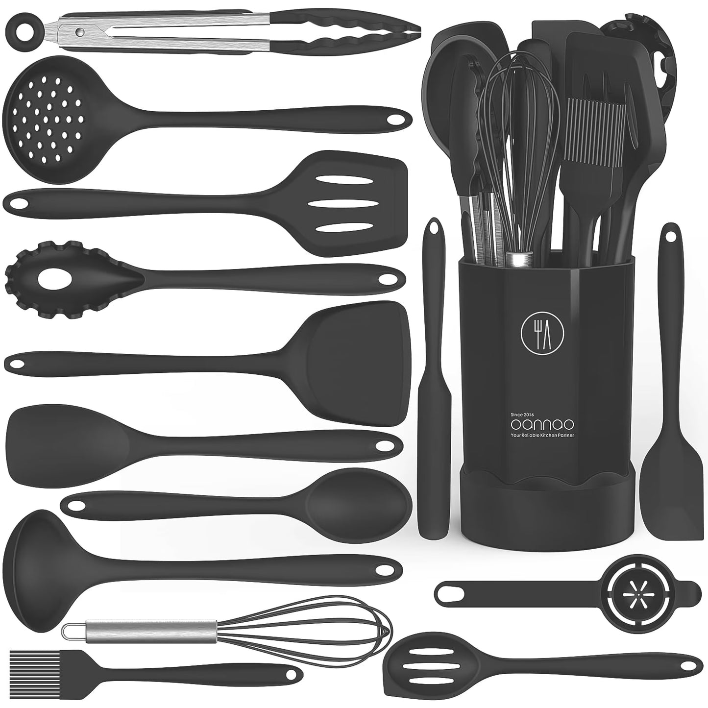 Silicone Cooking Utensils Set - Heat Resistant Kitchen Utensils BPA Free,Turner Tongs,Spatula,Spoon,Brush,Whisk,Kitchen Utensil Gadgets Tools Set for Nonstick Cookware,Dishwasher Safe (Gray)