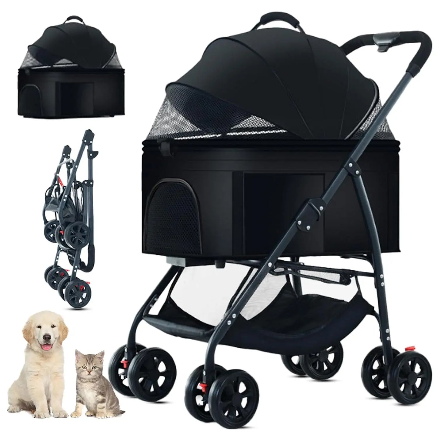 3-In-1 Pet Dog Stroller, Dog Wagon with Removable Carrier, Cat Stroller for Medium Dogs up to 55Lbs