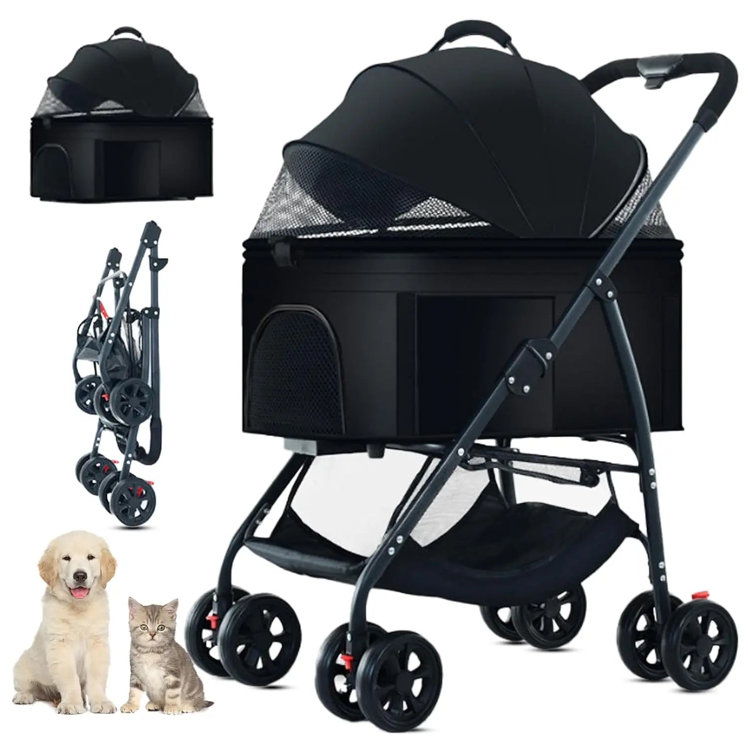 3-In-1 Pet Dog Stroller, Dog Wagon with Removable Carrier, Cat Stroller for Medium Dogs up to 55Lbs