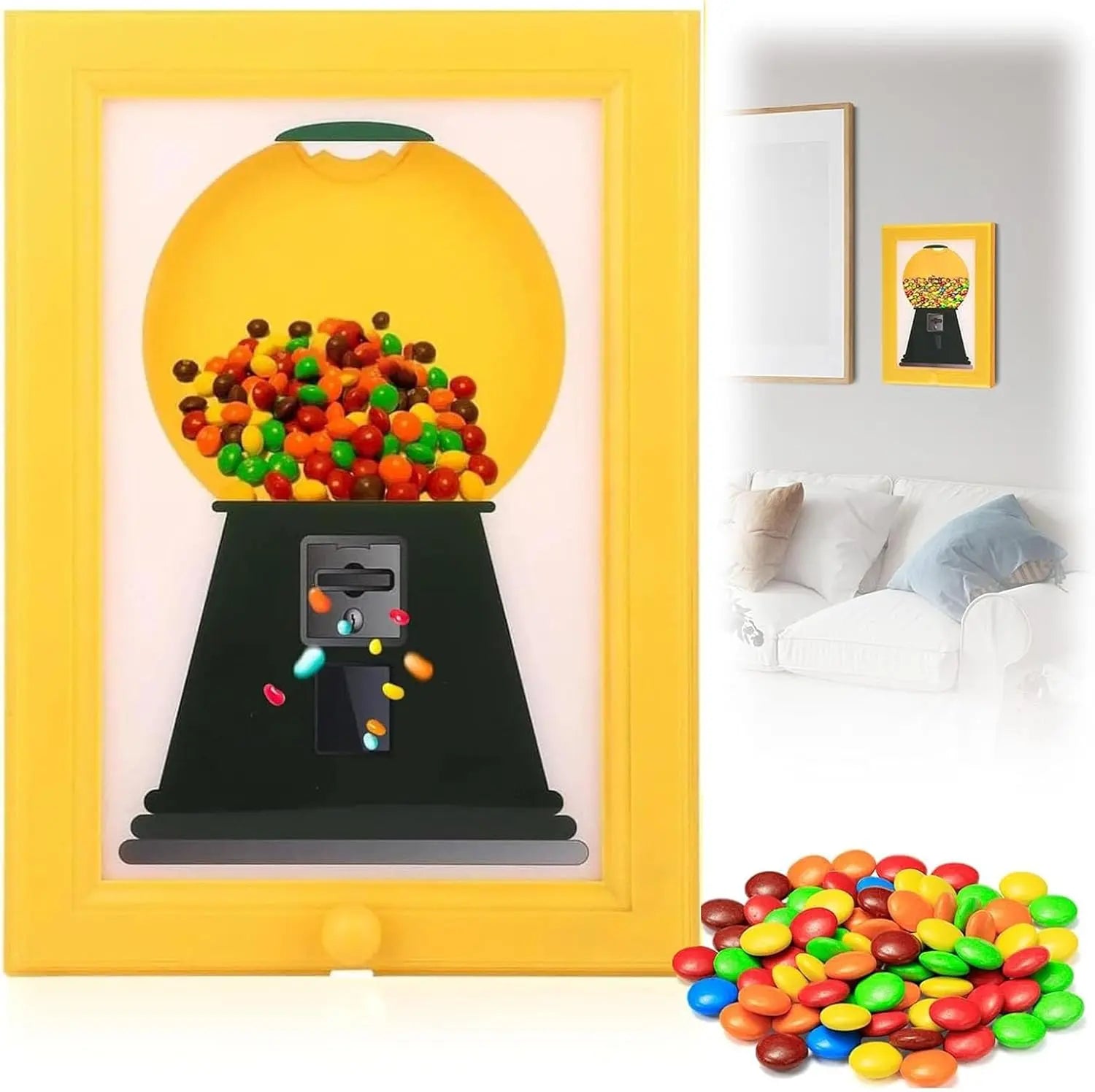 Viral Tiktok Candy Frame a Fun Wall-Mounted Dispenser for Your Home Candy Dispenser Picture Frame Handy Fast Distribution Candies, Nuts, Dog & Cat Treats Holiday Gifts Halloween Decoration Yellow Adults Decorative, Christmas Gift