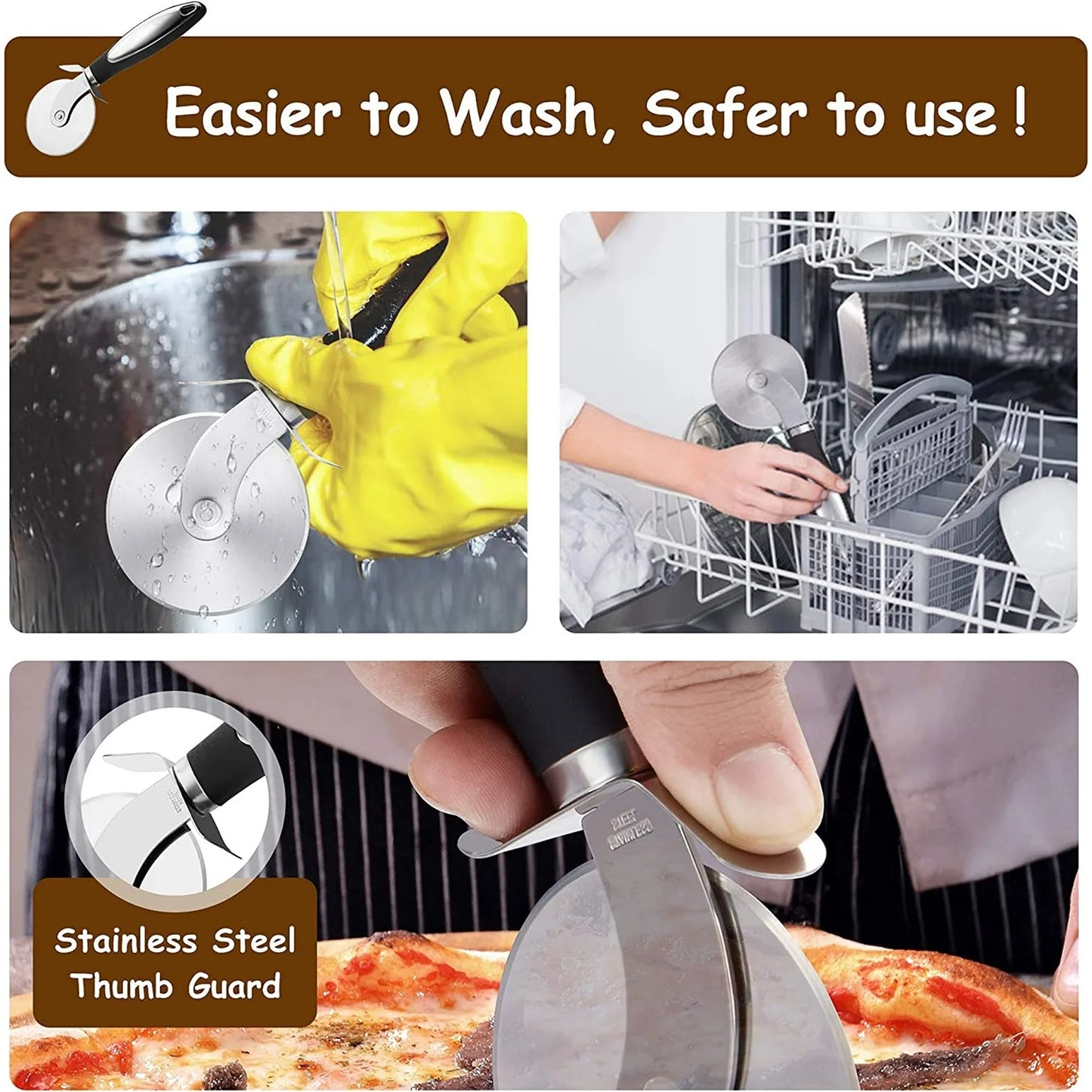 Pizza Cutter Wheel, BUSATIA Food Grade Stainless Steel Super Sharp Pizza Cutter, Heavy Duty Pizza Slicer Wheel Cutter with Non Slip Handle and Finger Protector