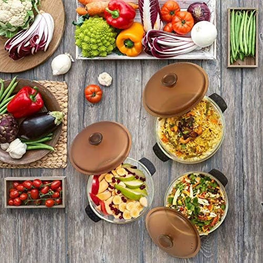 Moss & Stone 3-Piece Kitchen Glass Casserole Dish Set with Lids, Oven & Microwave Safe