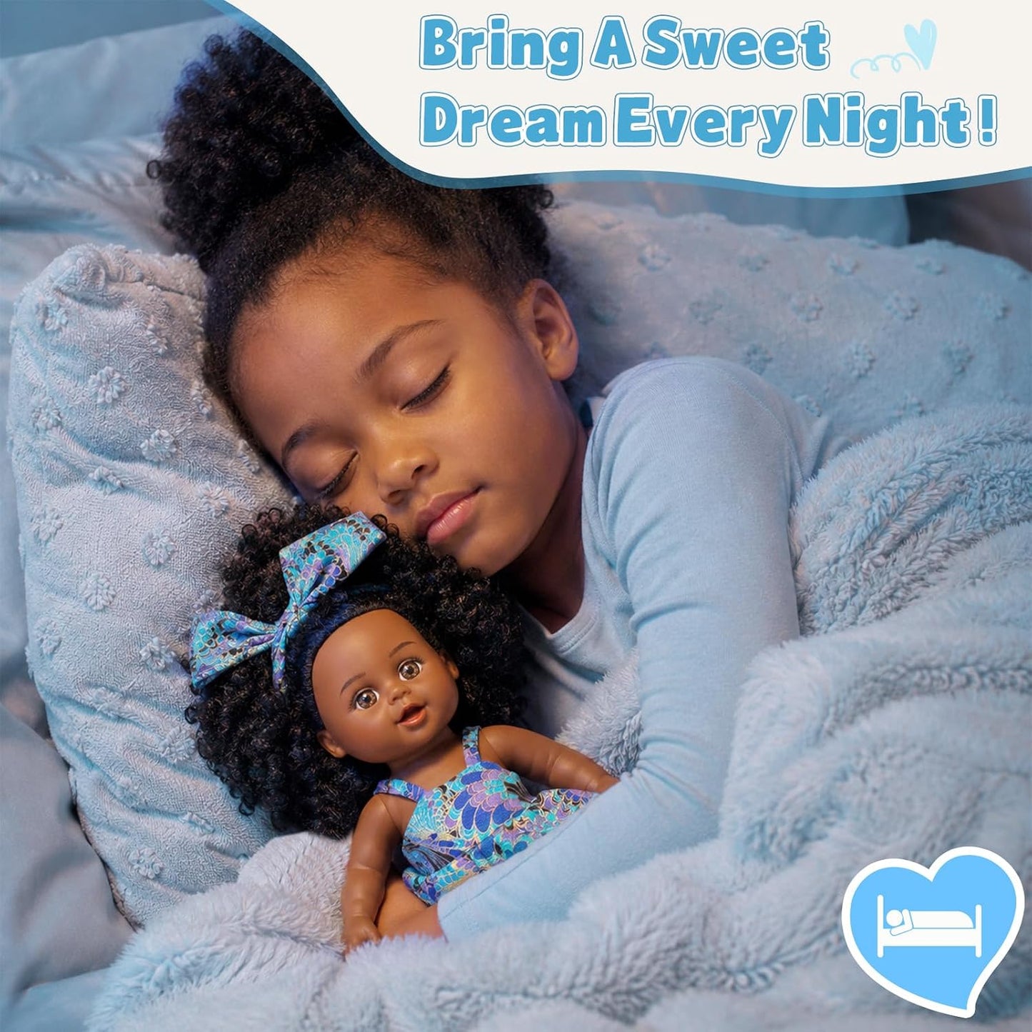 Nice2You Black Baby Doll for Girl, 10 Inch African American Black Doll with Dress, Reborn Realistic Baby Doll for Kids Aged 3-6 Years Old, Small Silicone Black Doll Toy with Curly Hair for Birthday