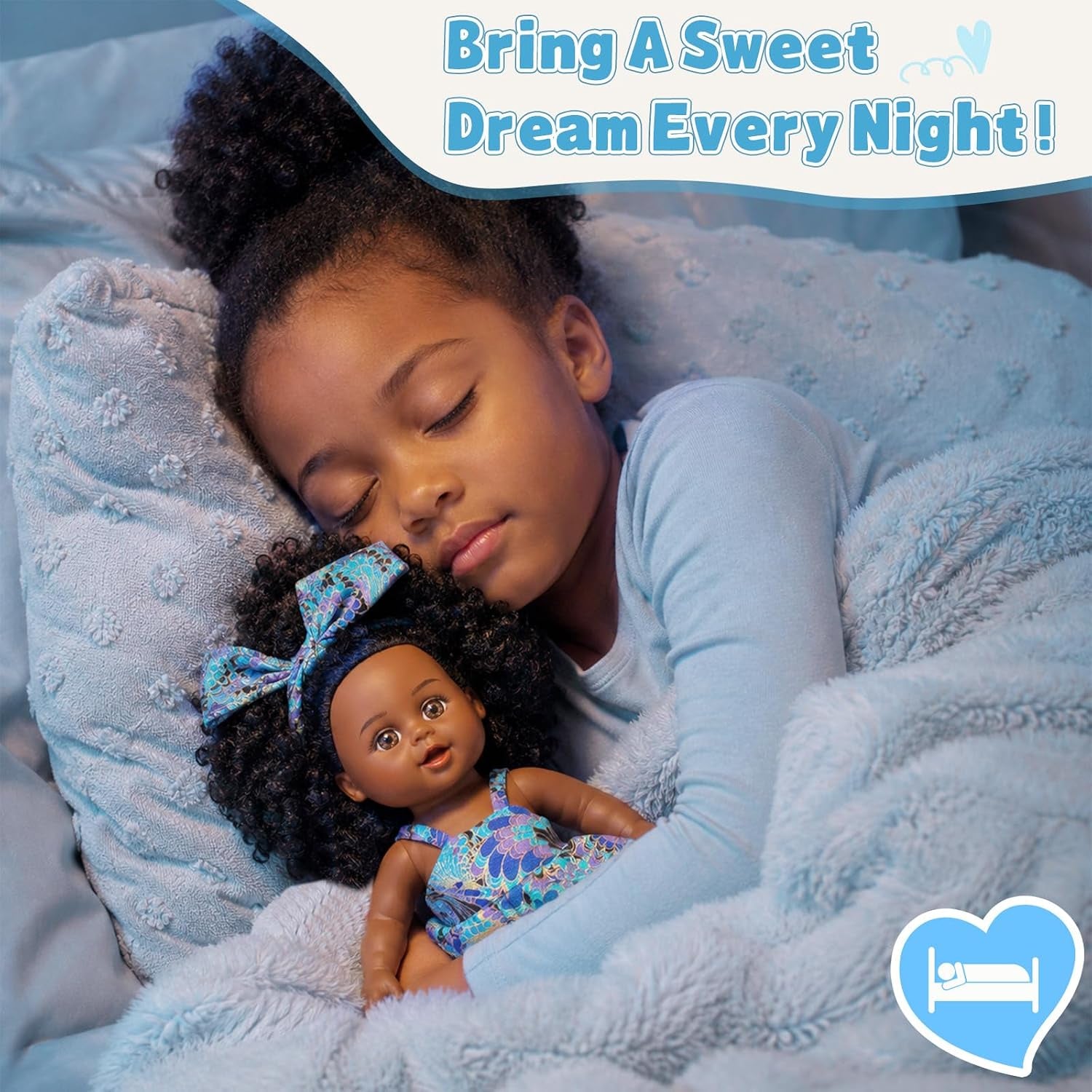 Nice2You Black Baby Doll for Girl, 10 Inch African American Black Doll with Dress, Reborn Realistic Baby Doll for Kids Aged 3-6 Years Old, Small Silicone Black Doll Toy with Curly Hair for Birthday
