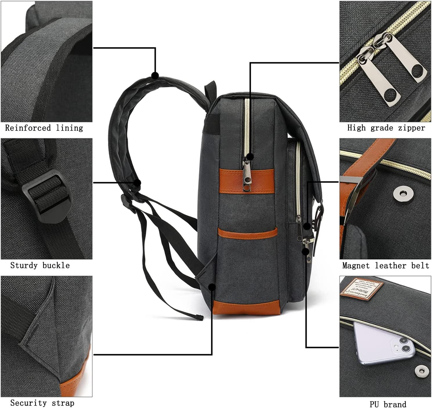 UGRACE Slim Business Laptop Backpack Casual Daypacks College Shoulder Bag for Men Women, Tear Resistant Unique Travelling Backpack Fits up to 15.6 Inch Laptop in ‎Charcoal Black