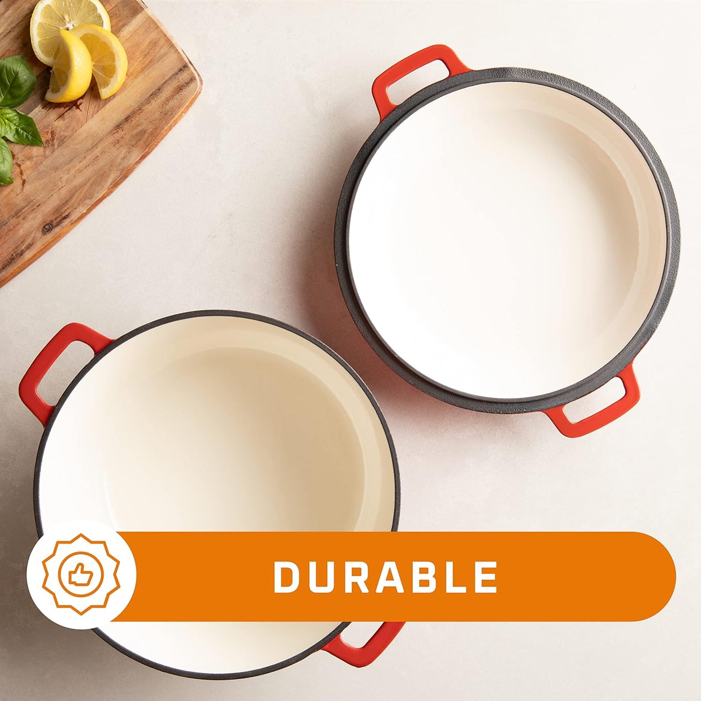 Bruntmor 2-In-1 Pre-Seasoned Cast Iron Dutch Oven with Skillet Lid - 5 Qt round Cast Iron Pot for Bread, Casserole, Braising - Heavy Duty Enamel Cookware Set, Double Dutch Oven - 13.5 X 7-Inch, Black
