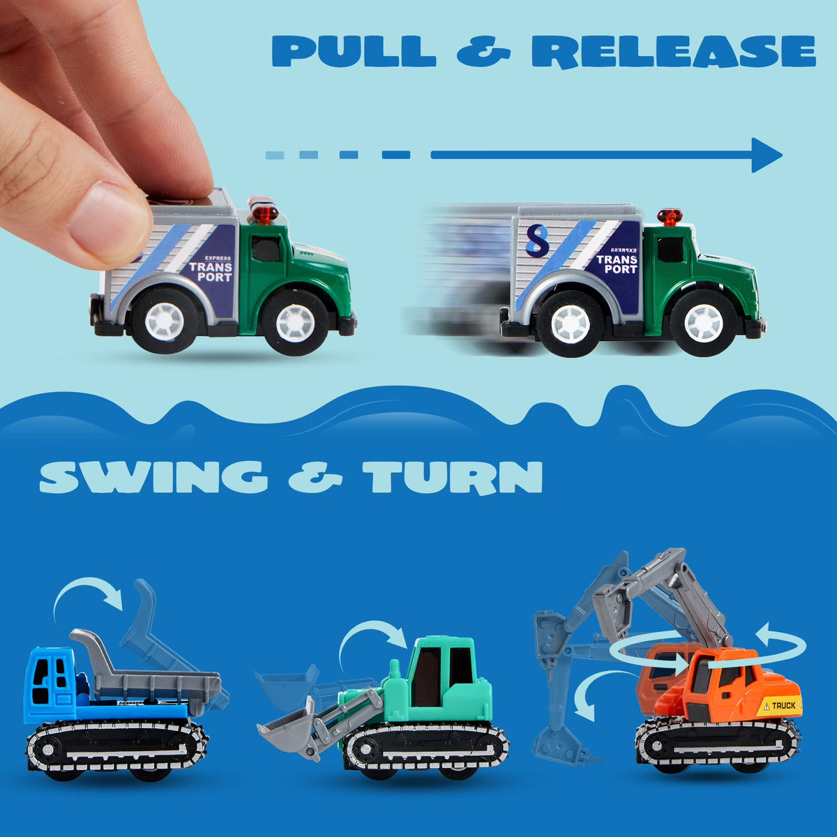 JOYFY 25 Pcs Kids Toy Cars Bulk, Pull Back Cars and Trucks Play Vehicles Set, Mini Excavator Party Favors Birthday Gift for Boys and Girls