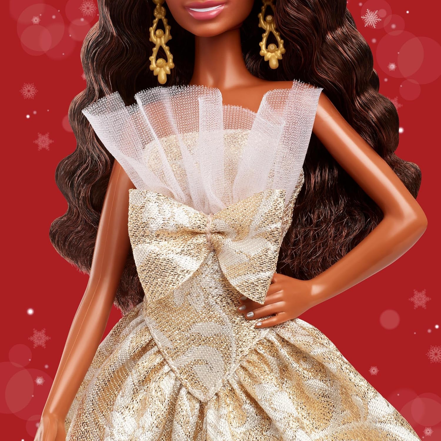 Barbie Signature 2025 Holiday Fashion Doll with Black Hair Wearing Silver & Gold Gown, Seasonal Collectible Includes Displayable Packaging & Doll Stand
