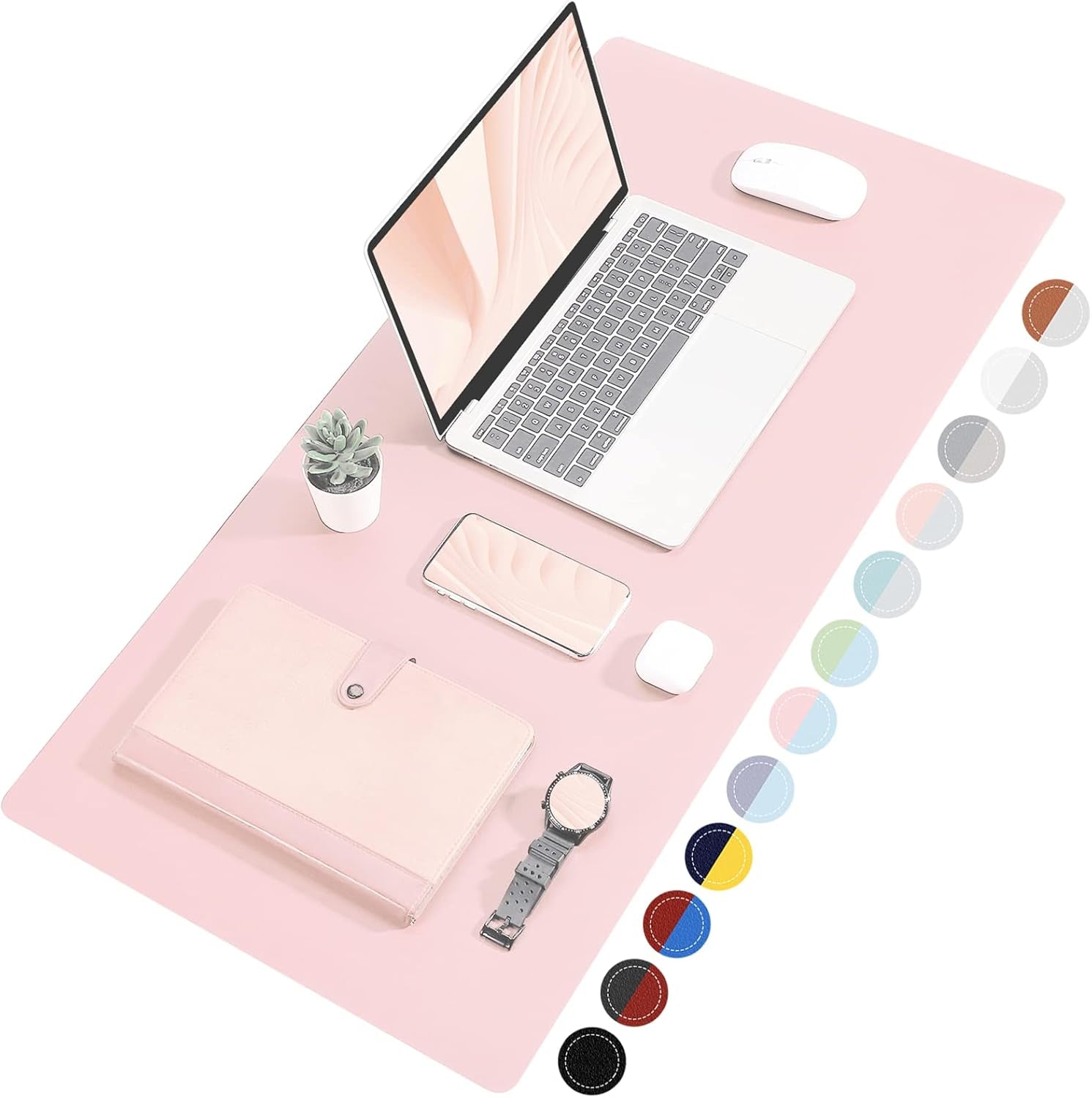TOWWI Dual Sided Desk Pad, Large Desk Mat, Waterproof Desk Blotter Protector Mouse Pad, Leather Desk Pad Large for Keyboard and Mouse (36" X 17", Blue/Pink)