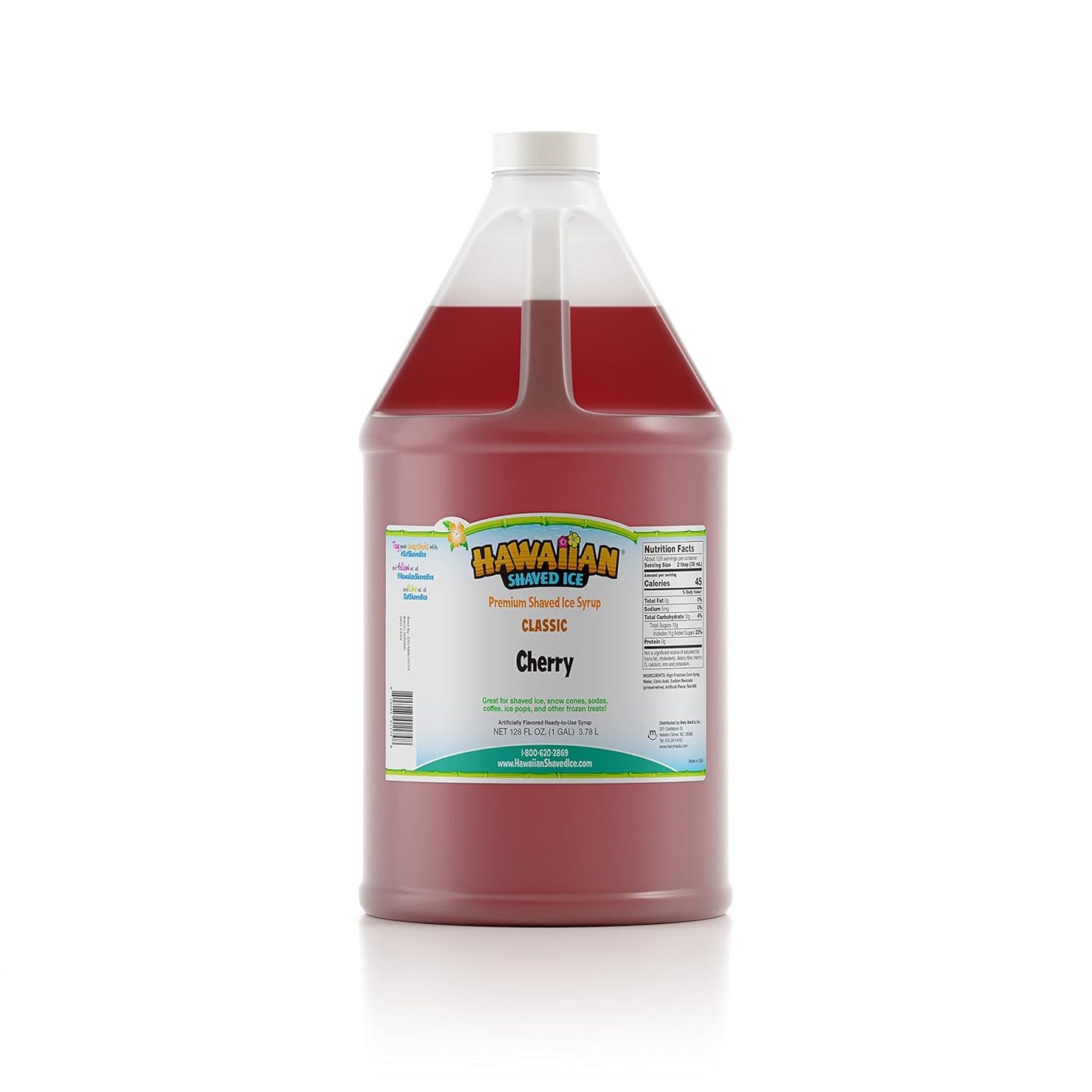 Hawaiian Shaved Ice Syrup, Cherry, Gallon