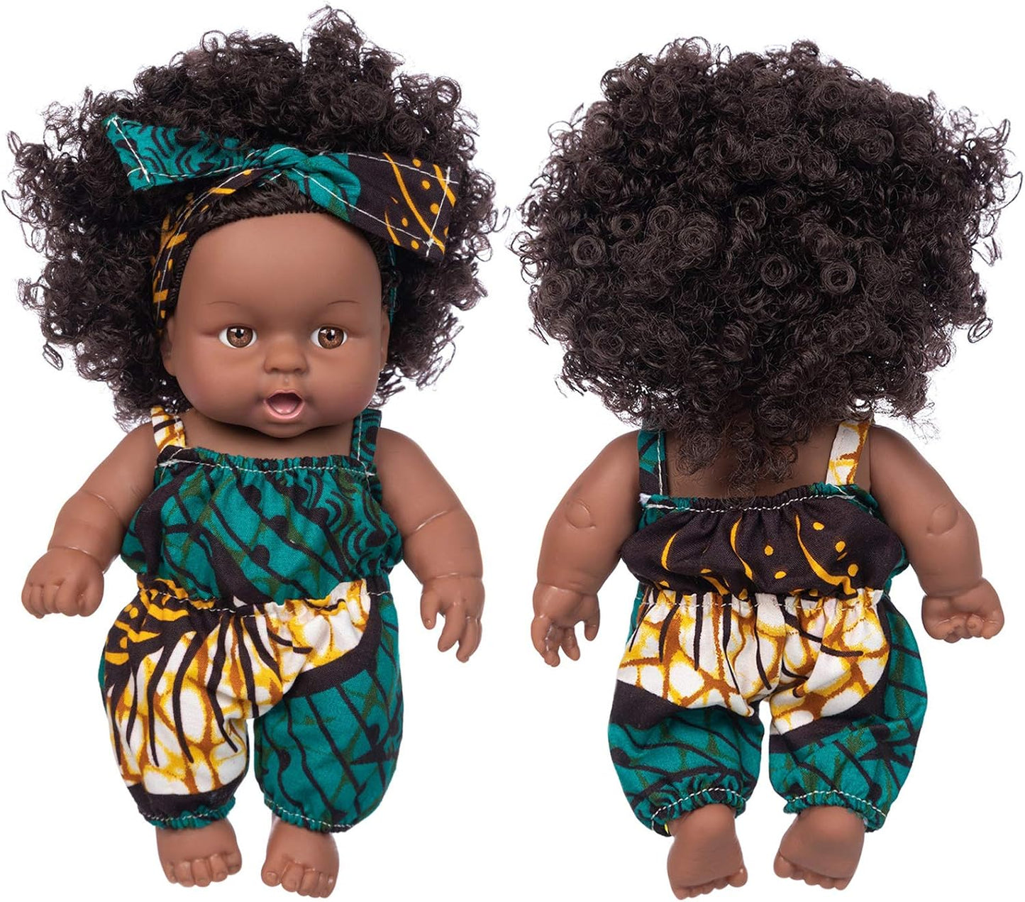 Ecore Fun 2 Pcs 8 Inch Black Baby Doll with Clothes and Accessories | African Washable Realistic Silicone Baby Dolls with Clothes and Hairband Pretend Play Age 3+