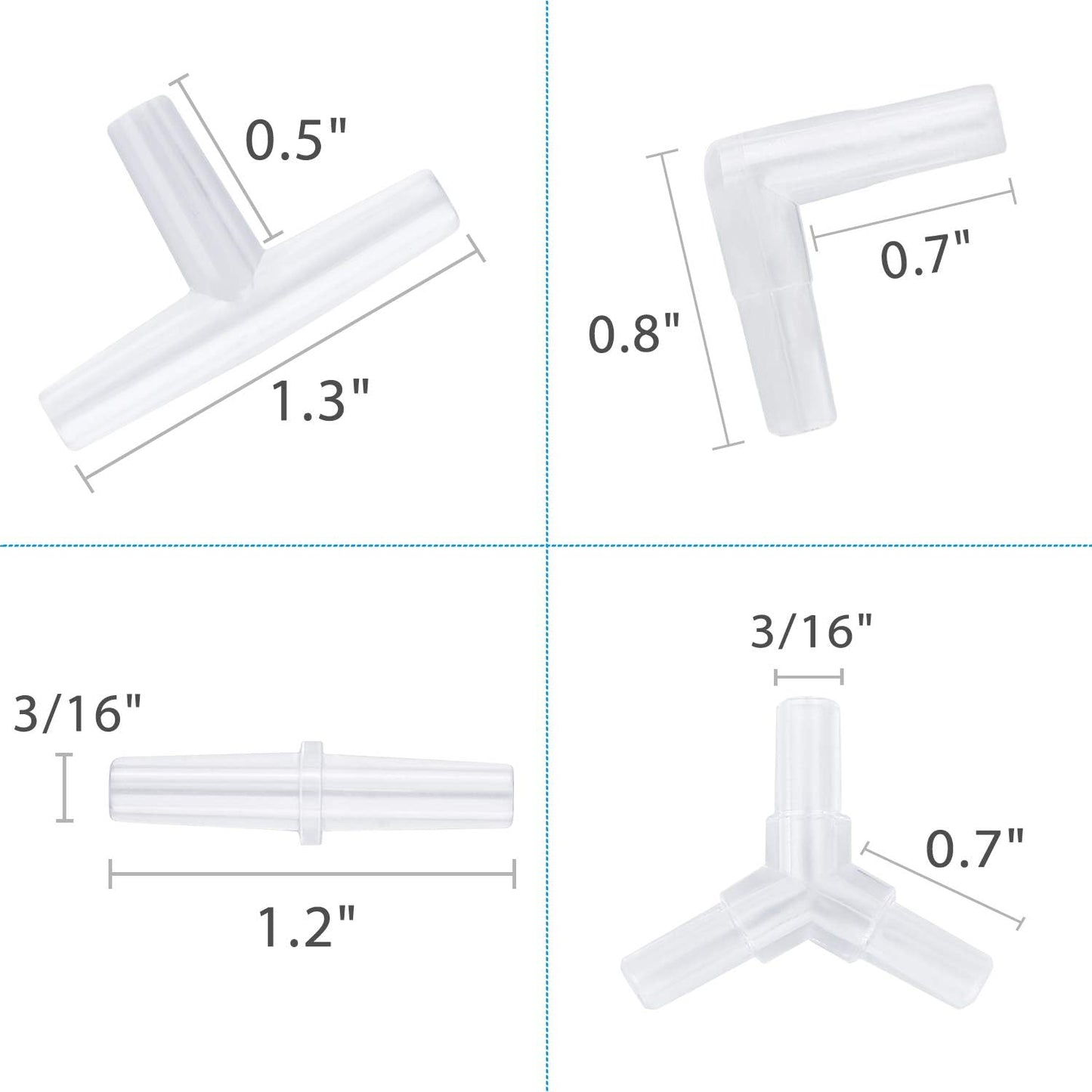 Pawfly Aquarium Airline Tubing Connectors Plastic Inline Valve, Fish Tank Air Pump Connector, 40-Piece