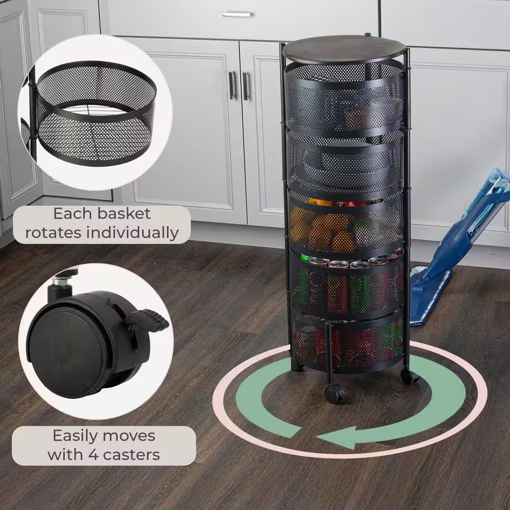 5 Tier Rolling Kitchen Cart, Black