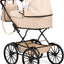 Bayer Design Vintage Doll Pram, Classic Baby Stroller with Bag, Beige | Elegant 18 Inch Carriage with Large Smooth-Rolling Wheels, Foldable Frame, Under-Basket, and Protective Fabric Cover