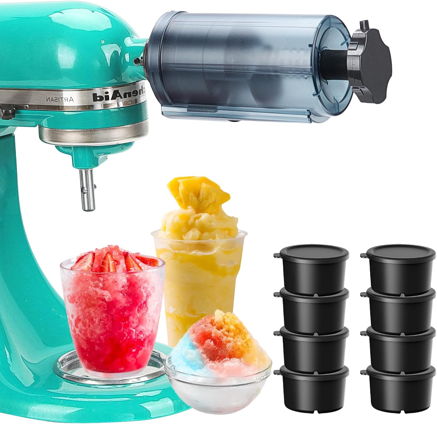 Shave Ice Attachment for Kitchenaid Stand Mixer,With 8 Molds Shave Ice Attachment for Kitchenaid Stand Mixers, Ice Shaver Attachment, Snow Cone Attachment,Ice Shaver Maker
