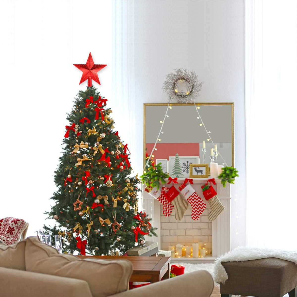 2Pcs Christmas Tree Star Topper, 20Cm Plastic for Xmas