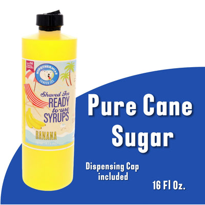 Hypothermias BANANA (16 Fl Oz) Handcrafted Hawaiian Snow Cones Flavor Syrups for Drinks, Coffee, Shaved Ice & Slushie, Piraguas, Raspados, Soda Flavor Syrup, 100% Pure Cane Sugar
