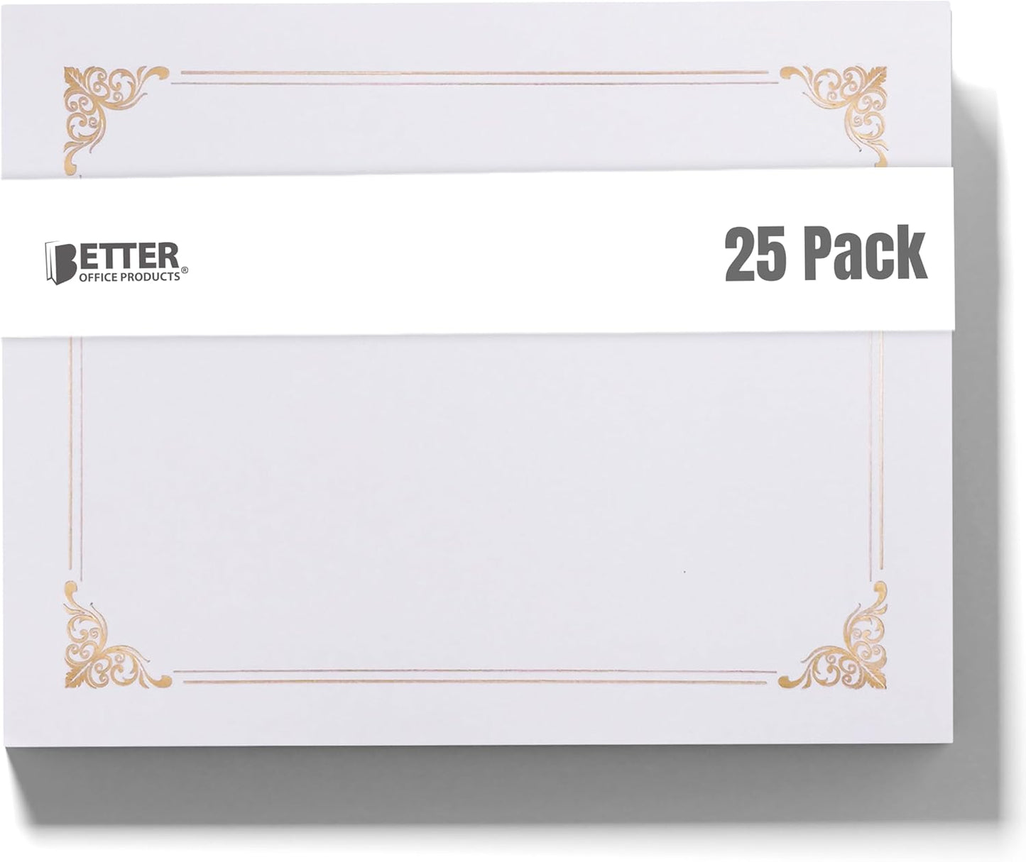 Better Office Products 25 Pack White Certificate Holders, Diploma Holders, Document Covers with Gold Foil Border, for Letter Size Paper, 25 Count, White