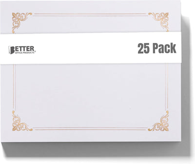 Better Office Products 25 Pack White Certificate Holders, Diploma Holders, Document Covers with Gold Foil Border, for Letter Size Paper, 25 Count, White
